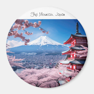 Målad Fuji-berg i körsbärsblomssäsong Magnet