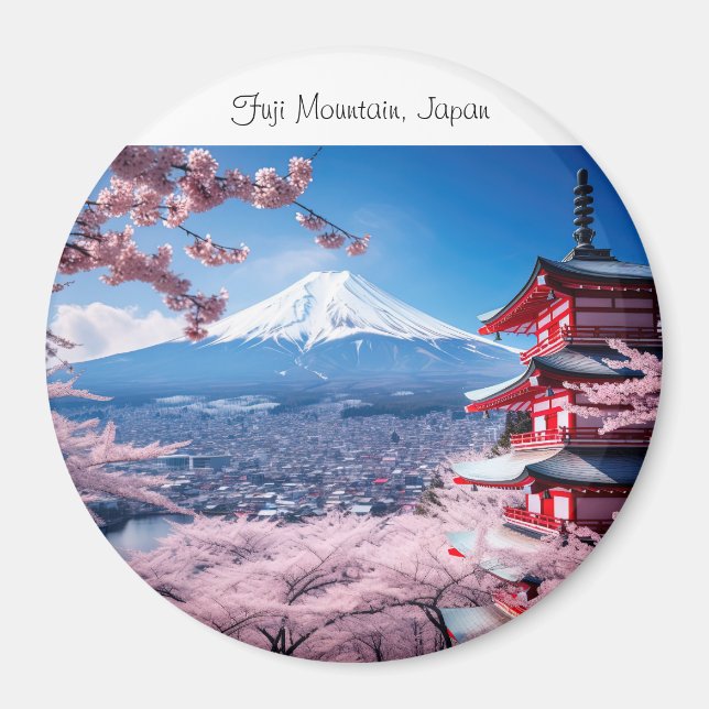 Målad Fuji-berg i körsbärsblomssäsong  Magnet (Framsidan)