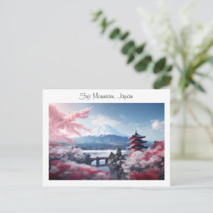 Målad Fuji berg i körsbärsblomssäsong Vykort