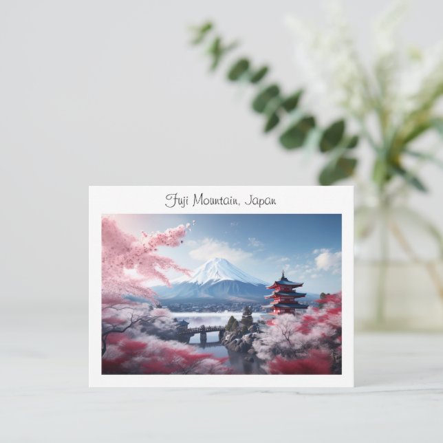 Målad Fuji berg i körsbärsblomssäsong  Vykort (Stående Fram)