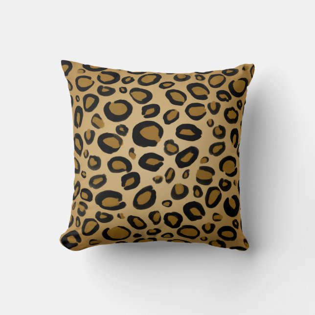 Målad gepard leopard tryck fläckar guld beige tan kudde (Framsida)