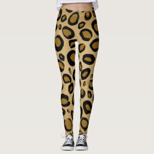 Målad Gepard Leopardtryck Fläckar Guld Beige Tan Leggings