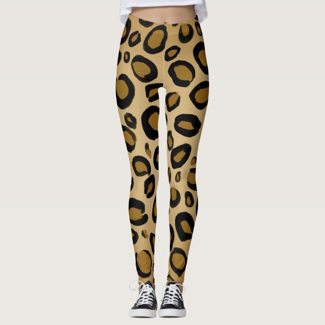 Målad Gepard Leopardtryck Fläckar Guld Beige Tan Leggings (Framsida)