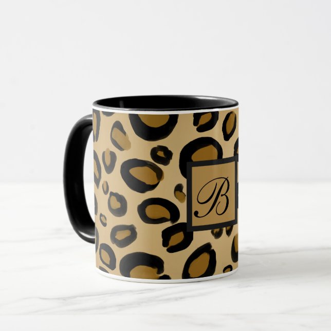 Målad gepard leopardtryck fläckar guld beige tan mugg (Framsida vänster)