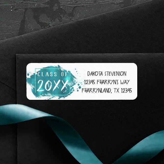 Målad Grad | Teal Splatter Brushstroke Adress Returadress Etikett (Skapare uppladdad)