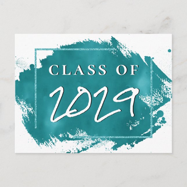 Målad Grad | Teal Splatter Brushstroke Party Inbjudan Vykort (Framsida)