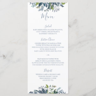 Målad Greenery Bröllop Menus Dusty Blue Meny