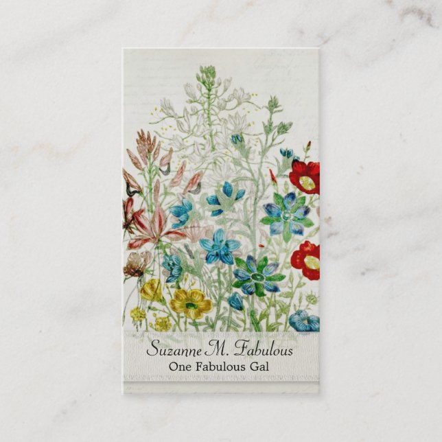 Målad gul linblomsterträdgårdvintage skrivar visitkort (Framsida)