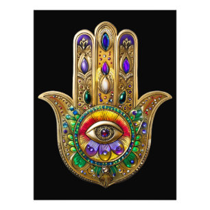 Målad Guld Hamsa Amethyst Rubin Tredje Öga Fototryck