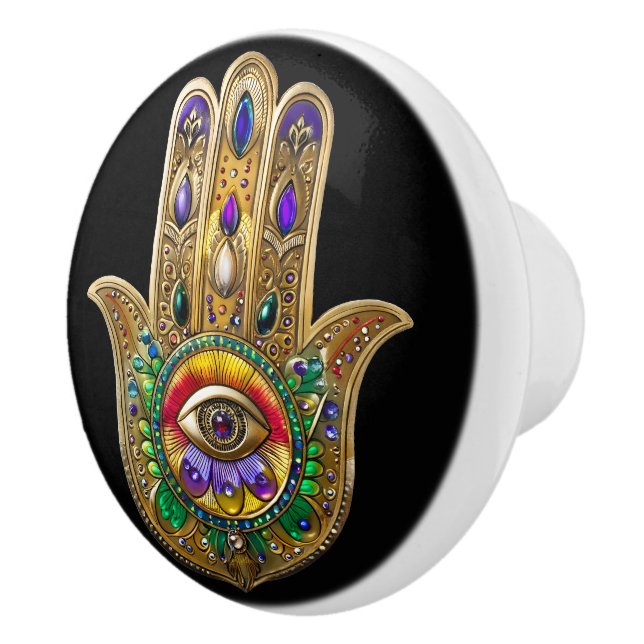 Målad Guld Hamsa Amethyst Rubin Tredje Öga Knopp (Höger)