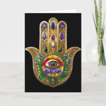 Målad Guld Hamsa Amethyst Rubin Tredje Öga