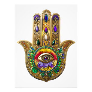 Målad Guld Hamsa Amethyst Rubin Tredje Ögat Fototryck