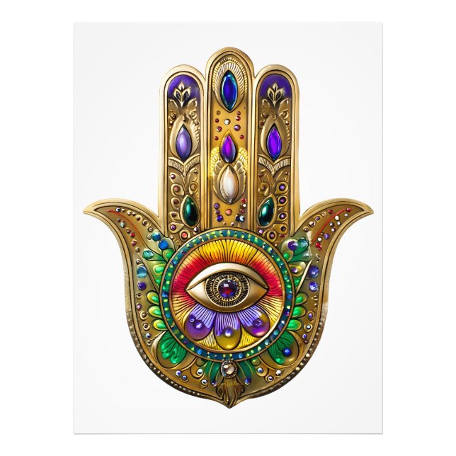 Målad Guld Hamsa Amethyst Rubin Tredje Ögat Fototryck (Framsidan)