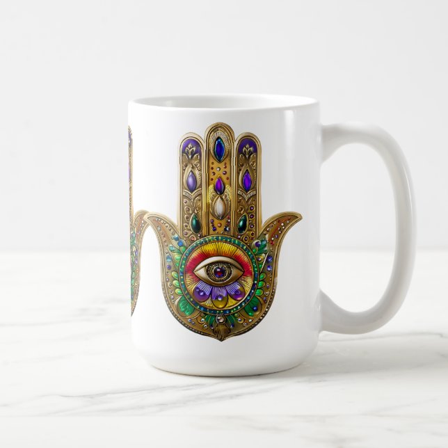 Målad Guld Hamsa Amethyst Rubin Tredje Ögat Kaffemugg (Höger)