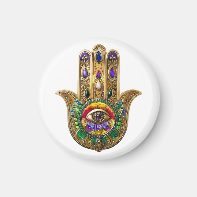 Målad Guld Hamsa Amethyst Rubin Tredje Ögat Magnet (Framsidan)
