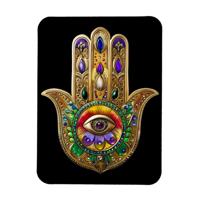 Målad Guld Hamsa Amethyst Rubin Tredje Ögat Magnet (Vertikal)