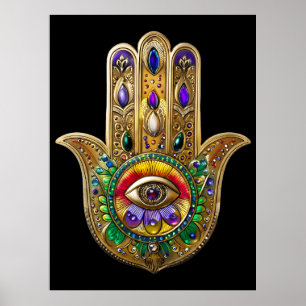 Målad Guld Hamsa Amethyst Rubin Tredje Ögat Poster