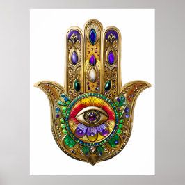 Målad Guld Hamsa Amethyst Rubin Tredje Ögat Poster