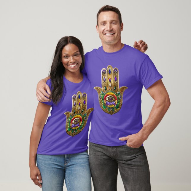 Målad Guld Hamsa Amethyst Rubin Tredje Ögat T Shirt (Unisex)
