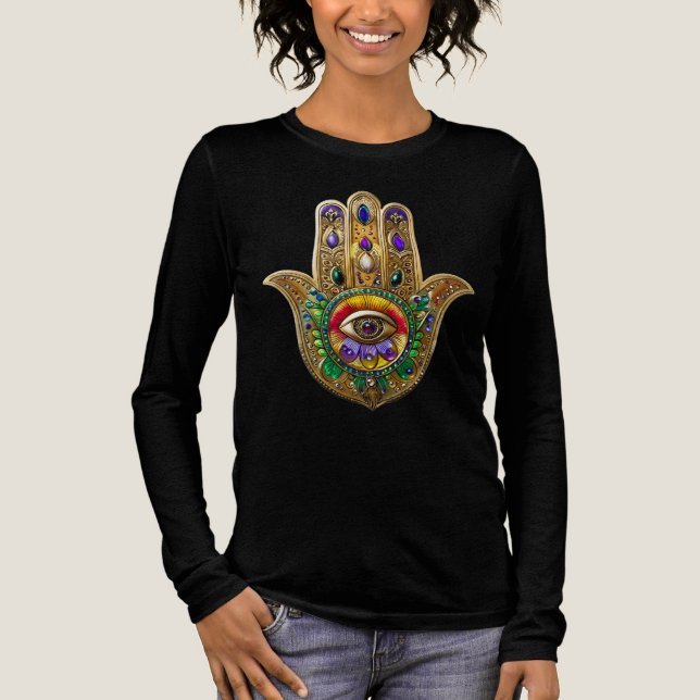 Målad Guld Hamsa Amethyst Rubin Tredje Ögat T Shirt (Framsida)