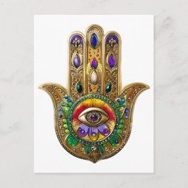 Målad Guld Hamsa Amethyst Rubin Tredje Ögat Vykort