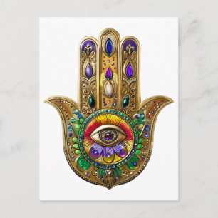 Målad Guld Hamsa Amethyst Rubin Tredje Ögat Vykort