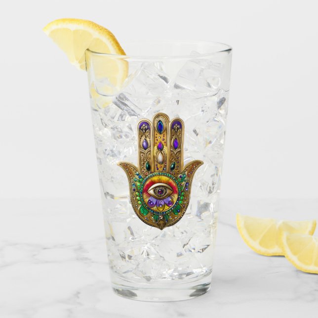 Målad Guld Hamsa ametist Rubinfärgad Tredje ögat Glaskopp (Framsida Ice)