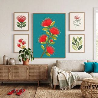 Målad hawaiiansk lehua-blomma 1 canvastryck