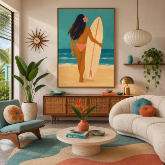 Målad hawaiiansk strand surfartjej canvastryck