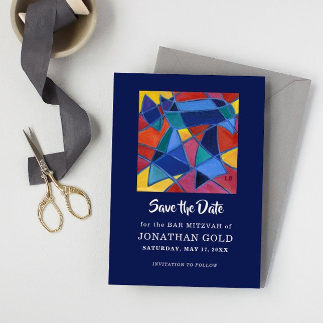 Målad hebreisk ord "Chai" – Liv Spara Datumet ("Chai" Save the Date: bar mitzvah, bat mitzvah, b'mitzvah)