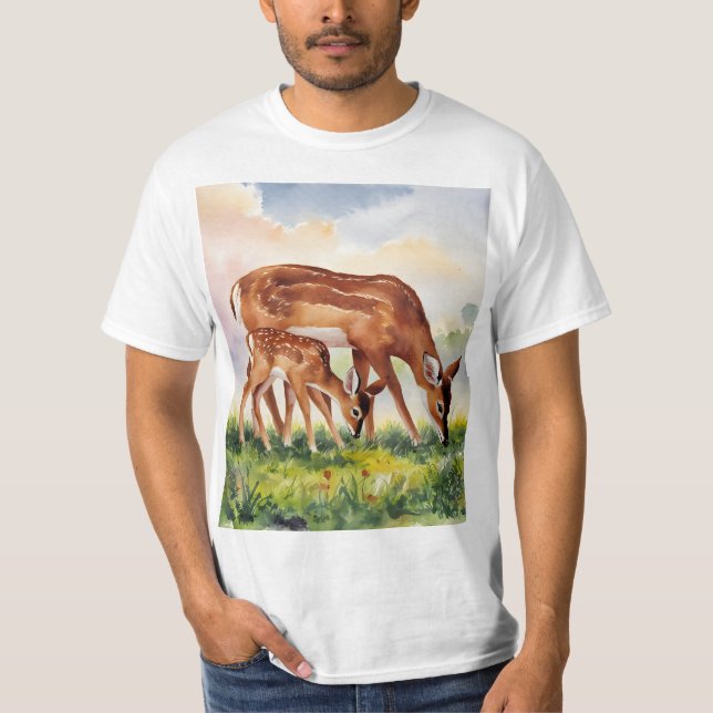 Målad hjort mamma och baby t shirt (Framsida)