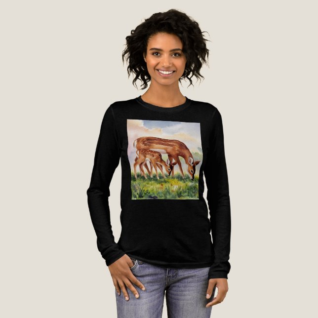 Målad hjort mamma och baby t shirt (Hel framsida)