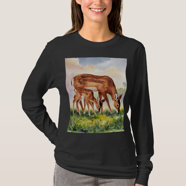 Målad hjort mamma och baby t shirt (Framsida)