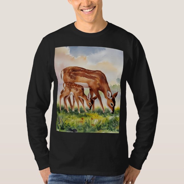 Målad hjort mamma och baby t shirt (Framsida)