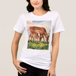 Målad hjort mamma och baby t shirt