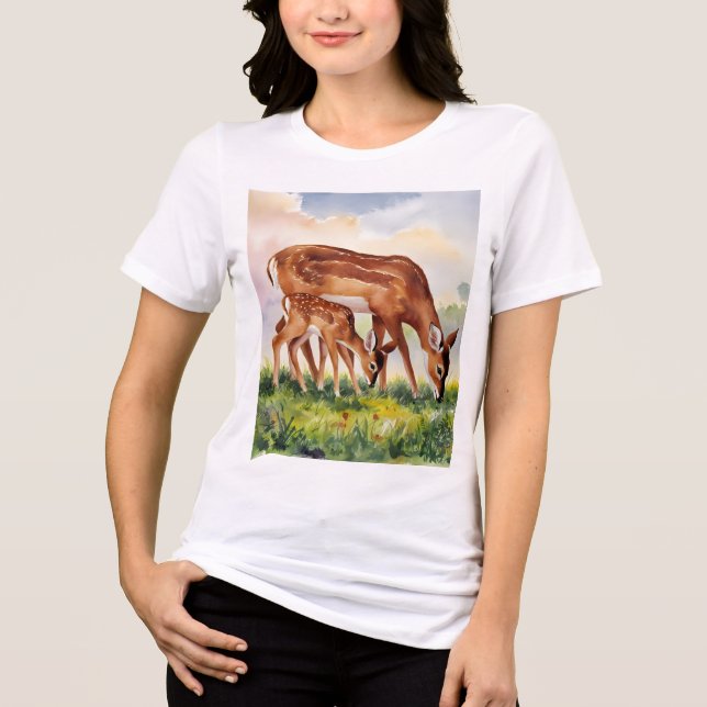 Målad hjort mamma och baby t shirt (Framsida)