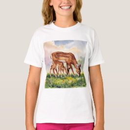 Målad hjort mamma och baby t shirt