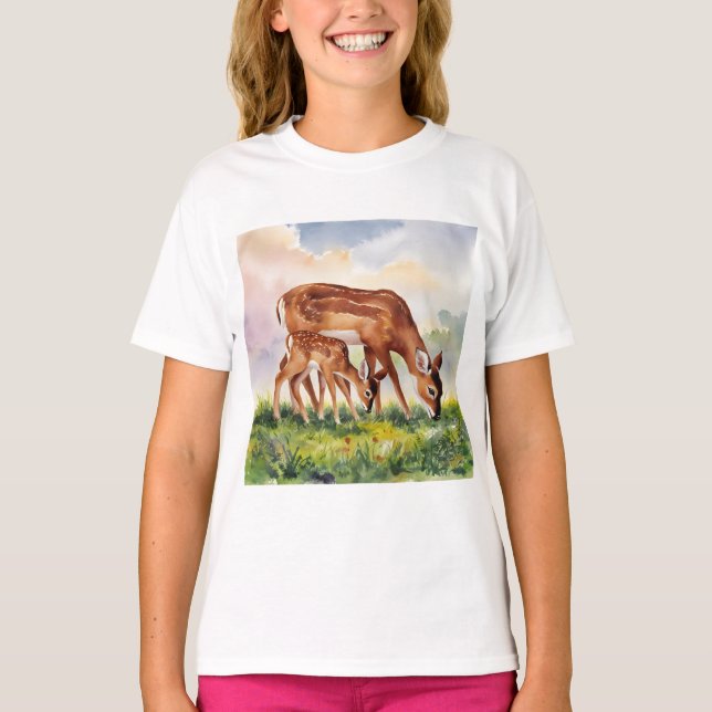 Målad hjort mamma och baby t shirt (Framsida)