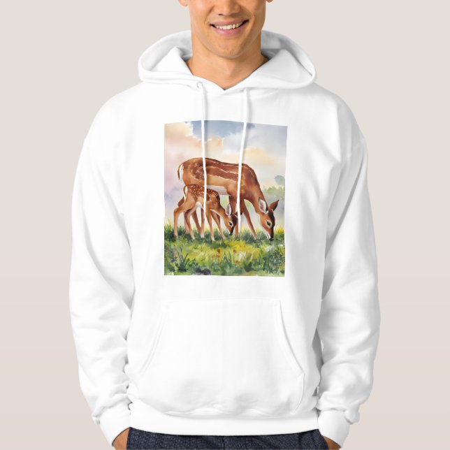 Målad hjort mamma och unge hoodie (Framsida)