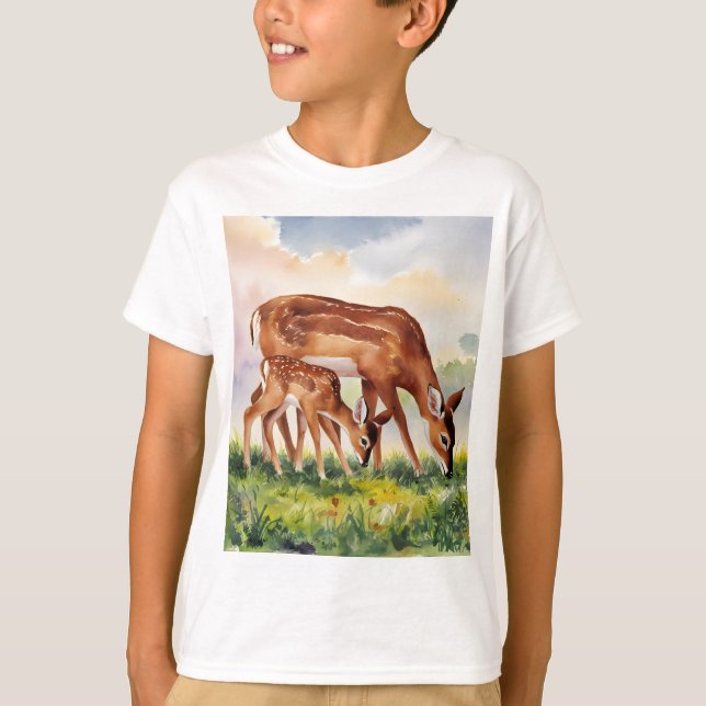 Målad hjort mamma och unge t shirt (Framsida)