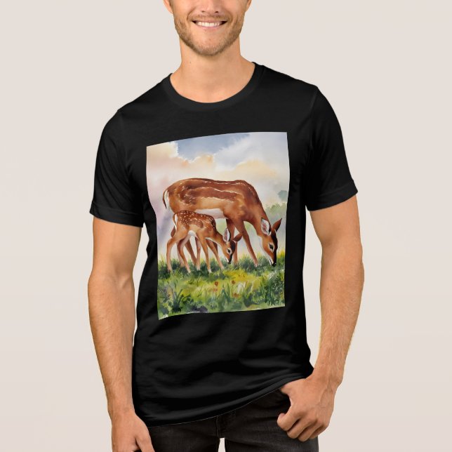 Målad hjort mamma och unge t shirt (Framsida)
