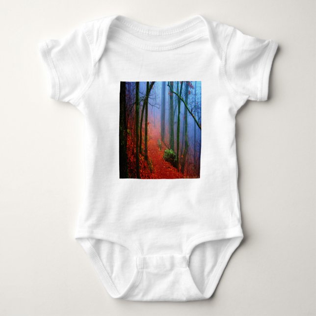 Målad höstskogs blå dimma tee shirt (Framsida)