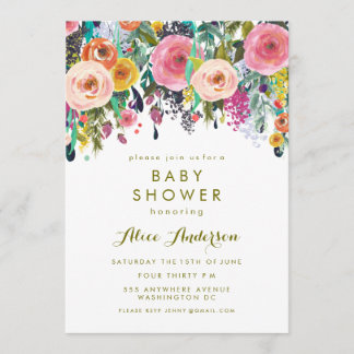 Målad inbjudan för blommigtträdgårdbaby shower