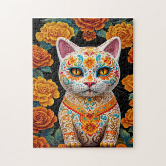 Målad katt med blommor pussel