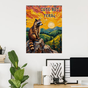Målad korv: Raccoon on Rocky Perch Poster