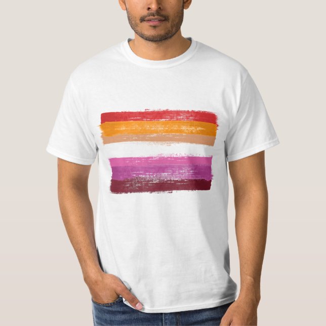 MÅLAD LESBISK PRIDEREGNFÄRG SOLNEDGÅNGSRANDIGA T SHIRT (Framsida)