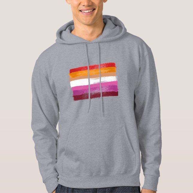 MÅLAD LESBISK STOLTHETSFANA SOLNEDGÅNGSSTRIMMOR HOODIE (Framsida)