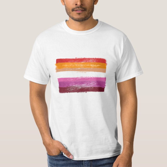 MÅLAD LESBISK STOLTHETSFANA SOLNEDGÅNGSSTRIMMOR T SHIRT (Framsida)