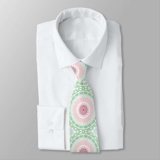 Målad medaljongmönster i rosa och grönt slips (Bunden)