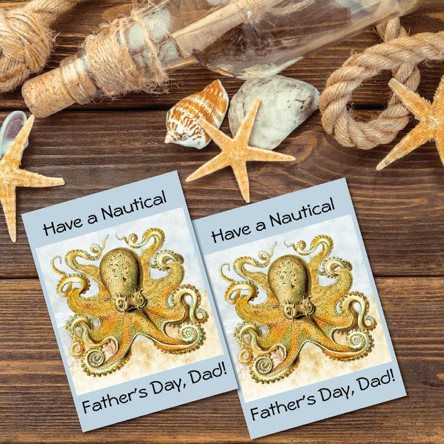 Målad Nautisk Octopus Kraken Squid Fars dag Kort (Skapare uppladdad)